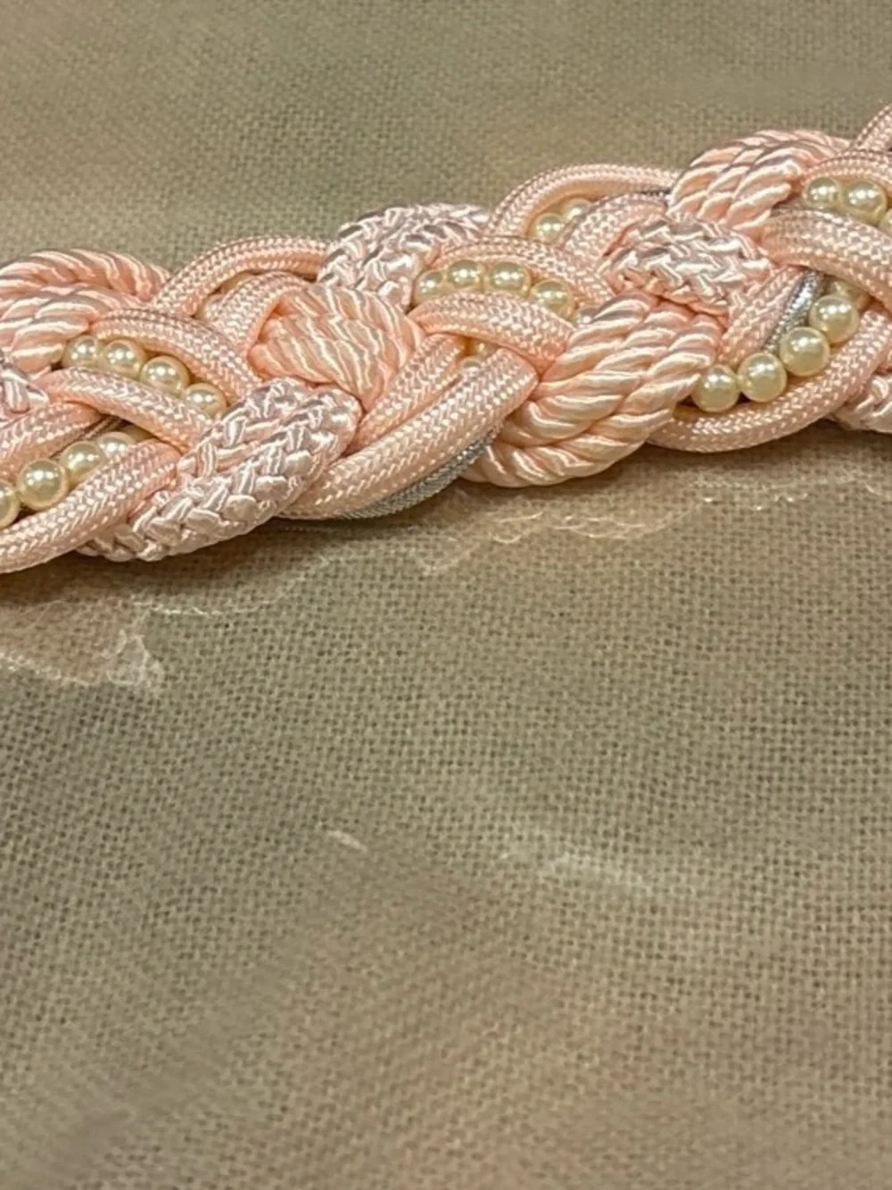 Peach or light pink Braided Pearl Accent Women's Belt